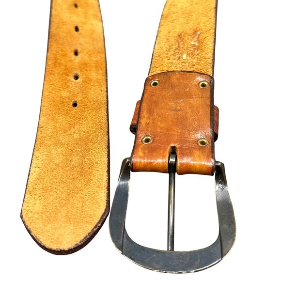 VTG Latitan Leather Belt 26 Brown Hand Tooled Stained Butterfly Bras Buckle Boho - Picture 8 of 14